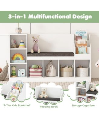 3-in-1 Kids Bookcase with Reading Nook and Cubby Storage, 53.5 in Wide