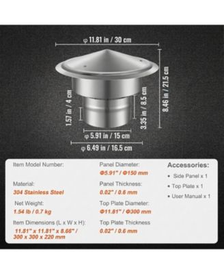 Chimney Cap, 6 Inch, 304 Stainless Steel Round Roof Rain Cap for Insulation