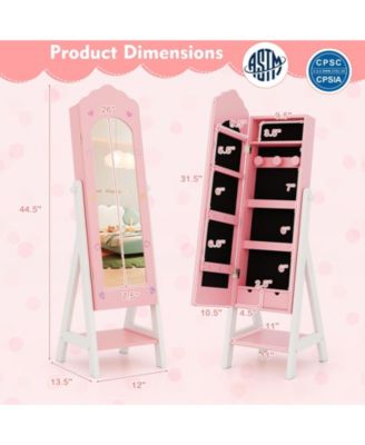 Kids Jewelry Organizer with Full Length Mirror Drawers and Storage Shelves
