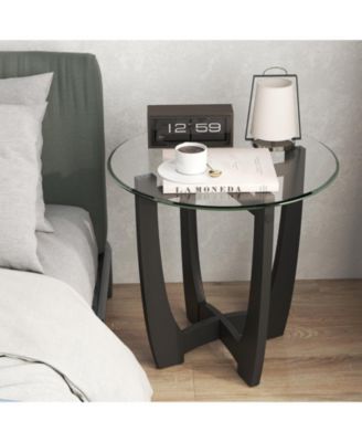 23.5 Inch Round End Side Table with Tempered Glass Tabletop