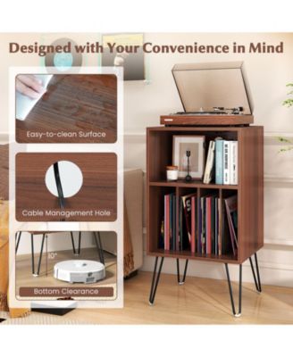 Record Player Stand with Charging Station Turntable Stand with Vinyl Storage-Walnut