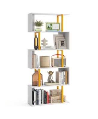 5-Tier Geometric Bookcase with Gold Metal Frame and Anti-Tipping Kits