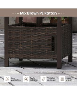 PE Wicker Patio Side Table with 1.93 in Umbrella Hole