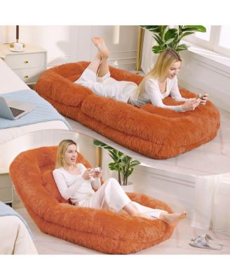 Luxurious Plush Human Dog Bed, Foldable 5-Position Lounger Sofa, Comfortable Floor Chair with Pillow for Bedroom and Living Room