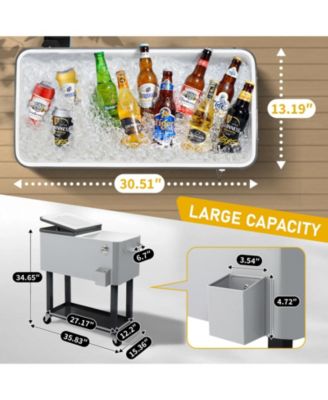 80 QT Rolling Cooler Portable on Wheel Beverage Cart Patio Bar Party Pool
