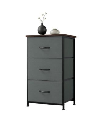 3 Drawer Dresser for Bedroom, Compact Wood Grain Print Organizer with Fabric Bins.