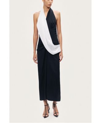 Women's Contrast Draped Halter Maxi Dress