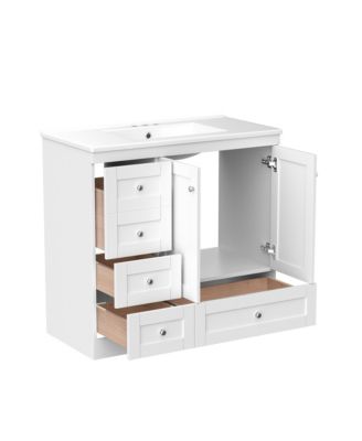 Shaker Freestanding Bathroom Vanity Cabinet with Ceramic Sink 4 Soft Close Drawers 2 Soft Close Doors Spacious Storage Modern Design