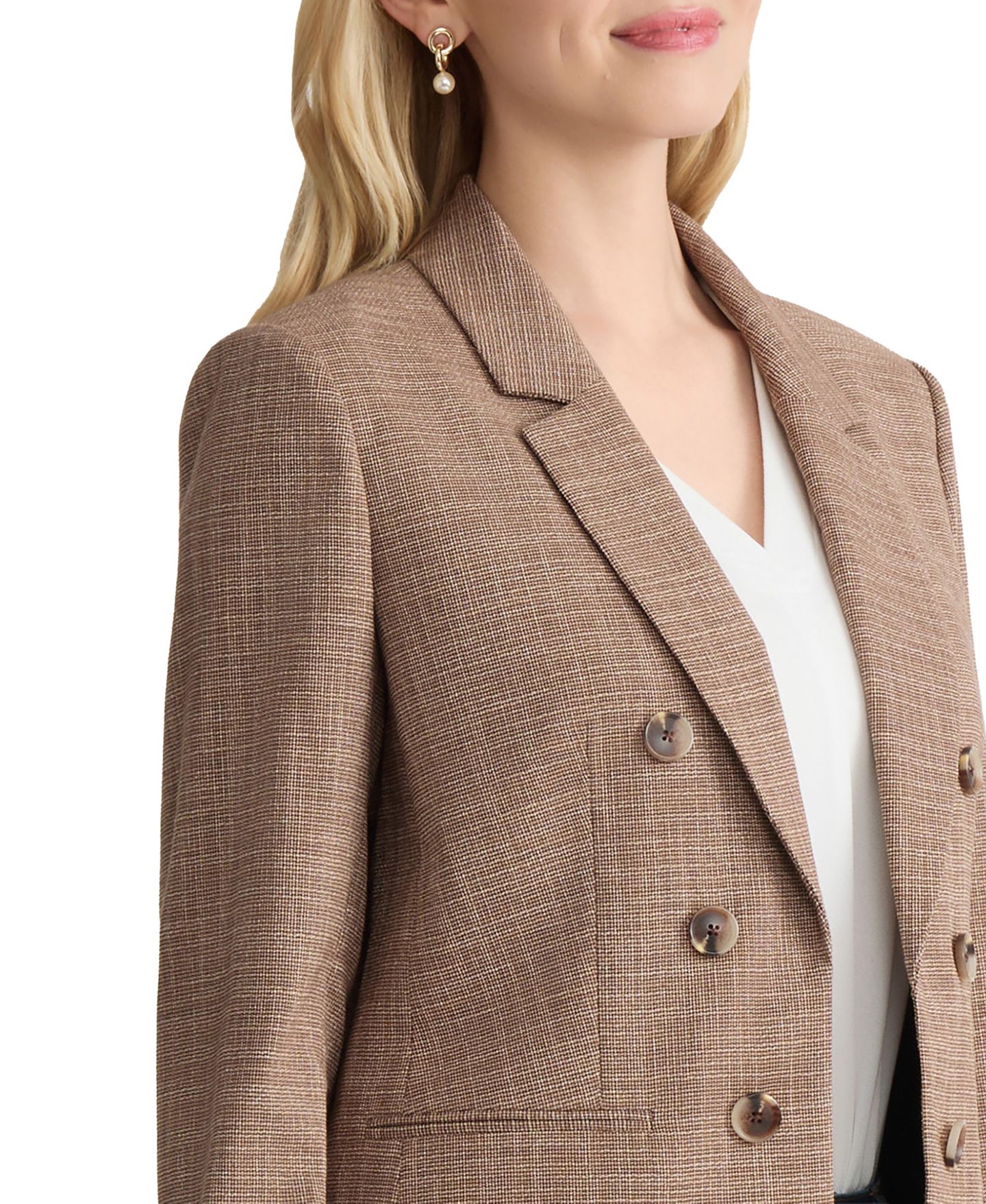 Женский пиджак Jones New York Petite Double-Breasted Basket-Weave 3/4-Sleeve Blazer, цвет: Разноцветный — фото 4