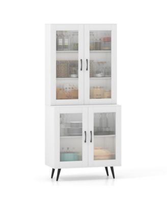 Tall Kitchen Pantry Cabinet with 4 Transparent Doors