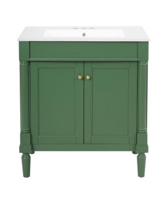  Bathroom Vanity with Ceramic Sink, Modern White Freestanding Cabinet, Soft Closing Doors and Adjustable Shelf for Small Spaces-Sillysis