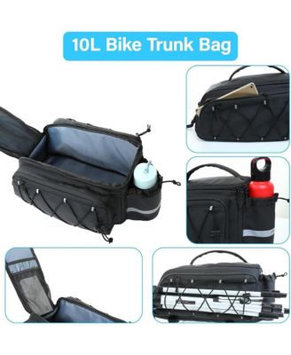 Bike Rack Trunk Bag, 10L Waterproof Bicycle Rear Seat Storage with Side Pockets, Rain Cover and Shoulder Strap for Commuting Travel Cycling