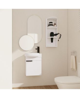 16.8 Inch Bathroom Vanity with 3-Tier Storage Rack and Ceramic Sink, Black Wall Mounted Modern Cabinet, Soft Close Door for Small Spaces