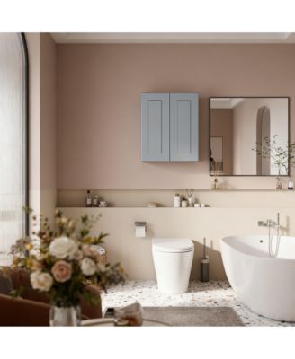  Wall Cabinet Double Door Storage Soft Close Doors Adjustable Shelves for Kitchen Bathroom Laundry Garage Easy Assembly