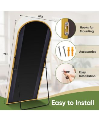 Mirror Floor Mirror, Arch Floor Standing Mirror Freestanding Arch Full Body with Stand for Bedroom, Hanging Mounted for Living Room Cloakroom