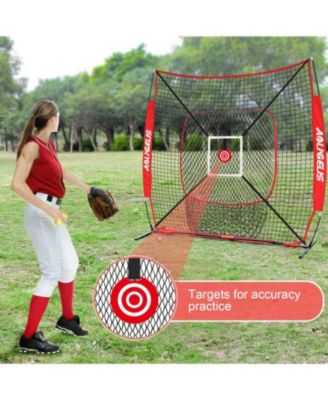 Baseball Softball Practice Net,Pitching Net,Batting Net,with Bonus Strike Zone,Target and Bow Frame,for Hitting,Pitching,Catching
