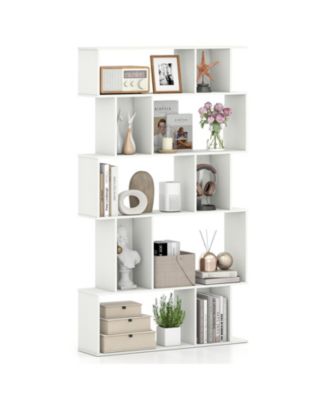 5-Tier Geometric Bookshelf with Open and Closed-Back Cubes, 35.5 x 8.5 x 62