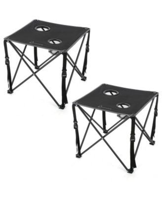 26" Heavy-Duty Portable Folding Camping Table, Square 600D Canvas Top, 2 Cup Holders, Steel Frame, Carry Bag, 2-Pack