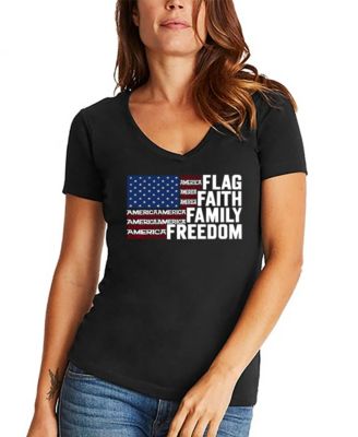 Women's Faith Flag Word Art V-Neck T-Shirt