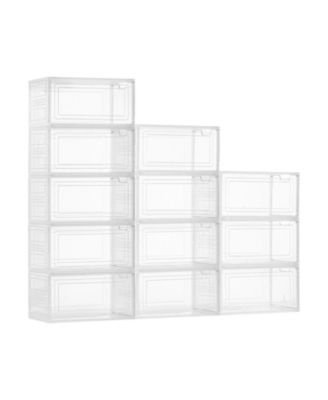 Stackable Clear Shoe Storage Boxes with Magnetic Door, 12 Pack, Fits US Size 13