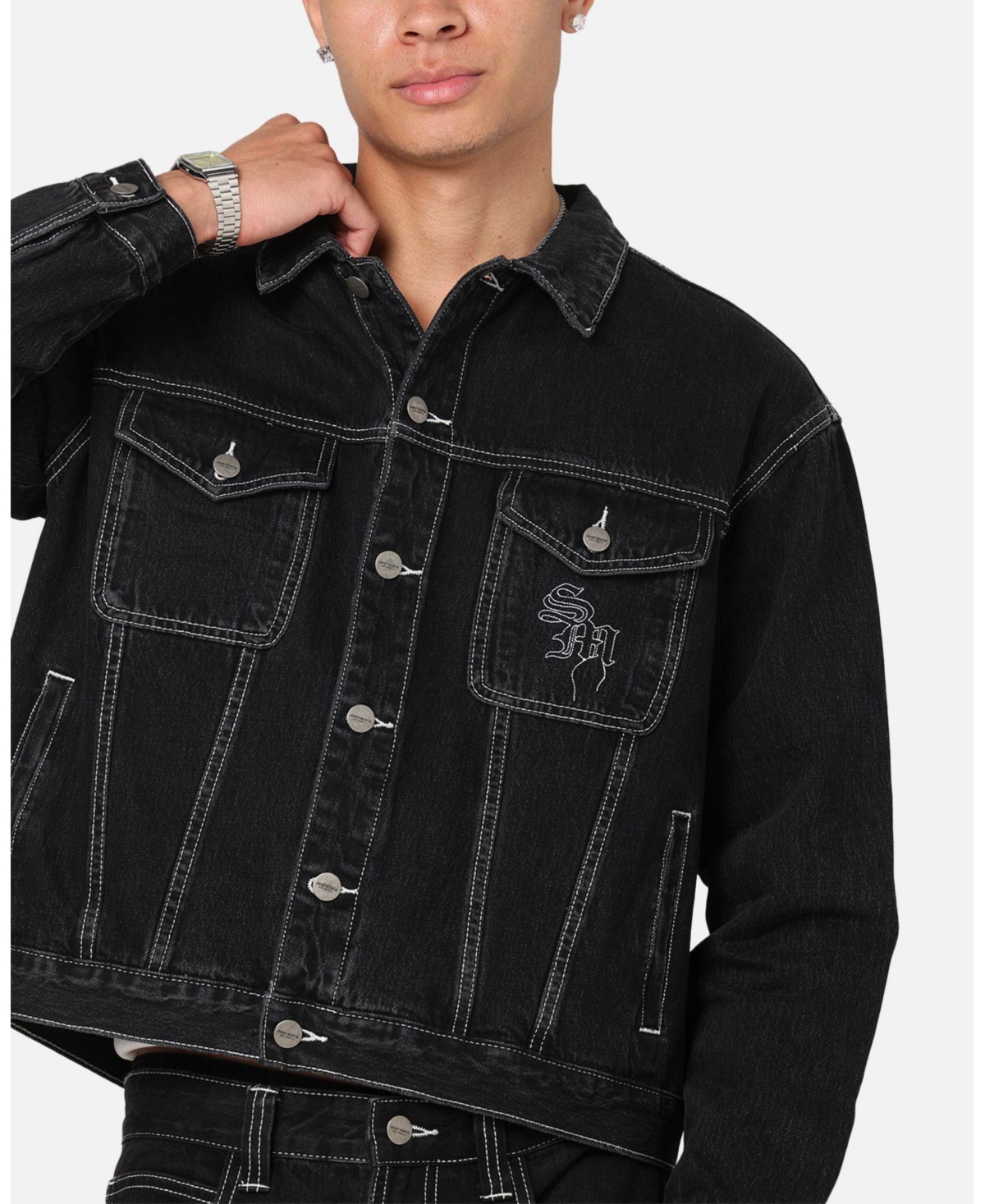 Saint Morta Men's Fray Trucker Denim Jacket