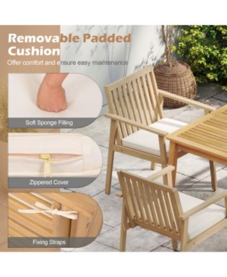 Set of 2 Acacia Wood Patio Dining Chairs with Removable Padded Cushions