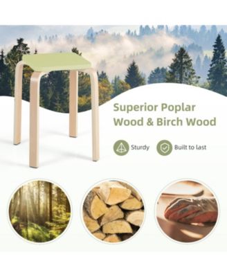 Set of 4 Colorful Square Wooden Stools with Anti-Slip Felt Mats