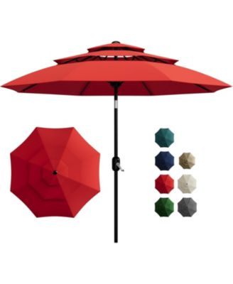 10Ft 3-Tier Patio Umbrella, Outdoor Table Umbrella with Vents, Easy Crank and Push Button Tilt, Market Umbrella with 8 Sturdy Ribs for Pool