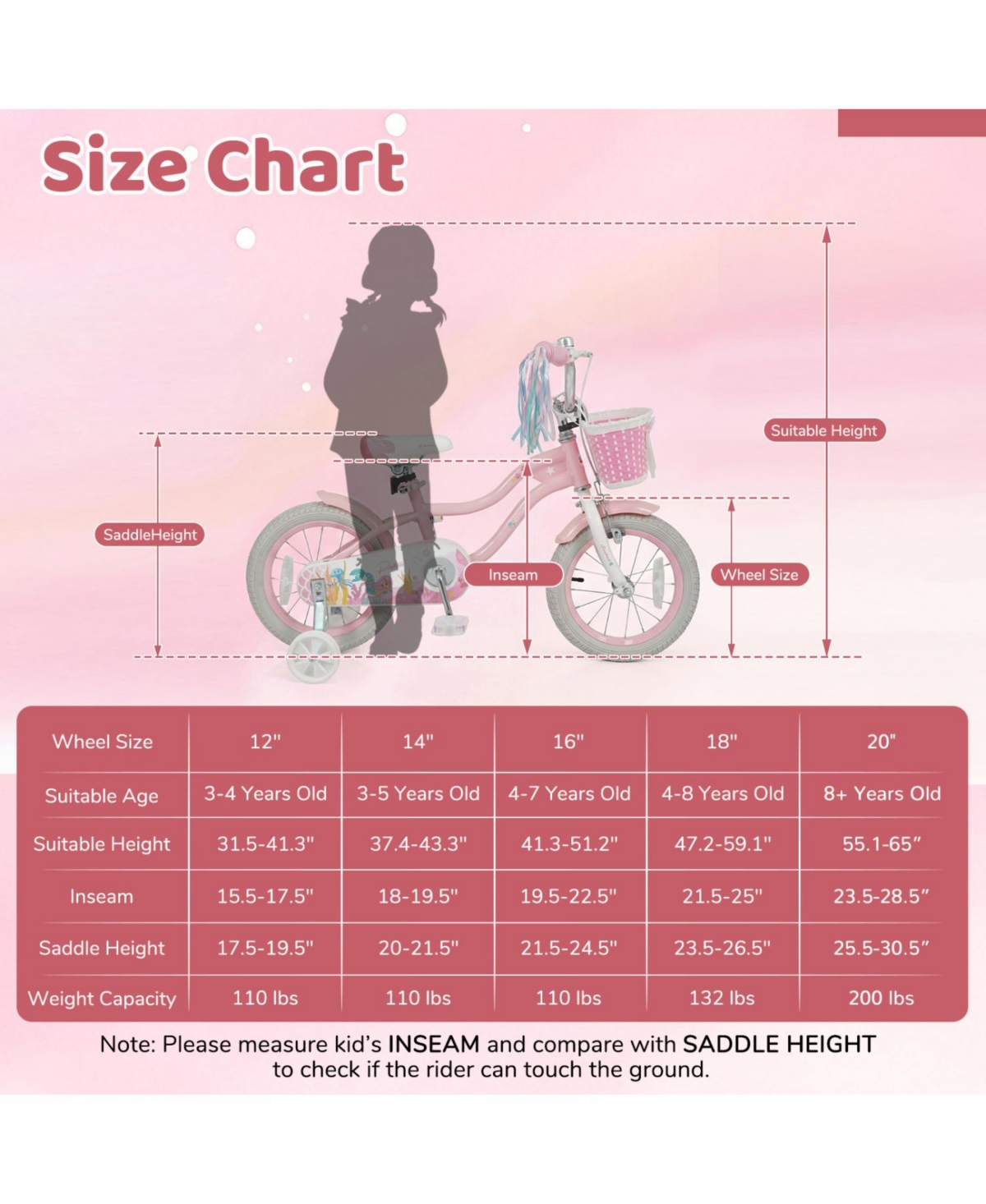 Slickblue Adjustable Kids Bike with Front Basket and Streamers