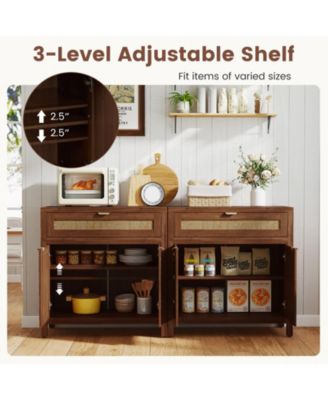 Sideboard Storage Cabinet with Rattan Doors and Drawer, 31 x 14.5 x 32 in