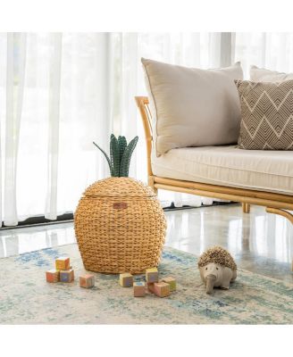 Pineapple Handcrafted Rattan Storage Basket with fabric lining - Wicker Natural, Medium
