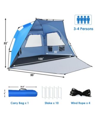 3-4 Person Pop-Up Beach Tent with UPF 50+ Protection and Front Porch