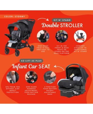 Sit N' Stand Double Stroller with EZ-Lift Car Seat (2 Pack), Stormy