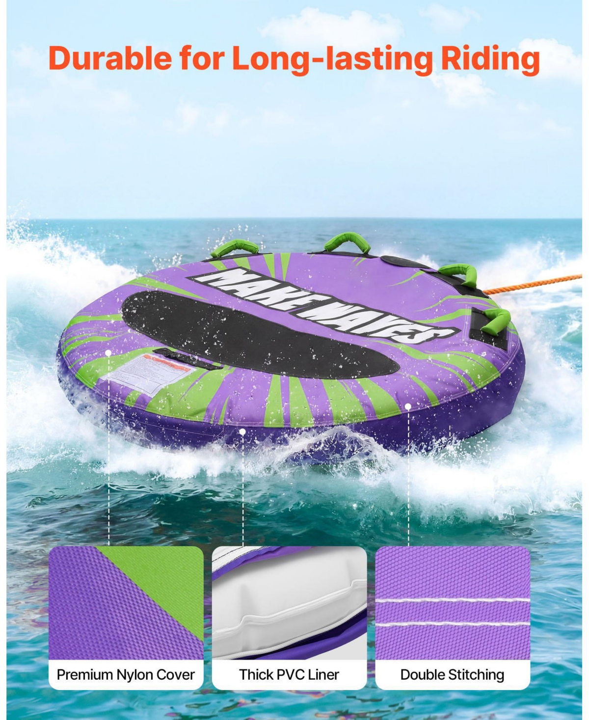 Mecale 2-Rider Inflatable Towable Tube 340 lbs Full Nylon Cover
