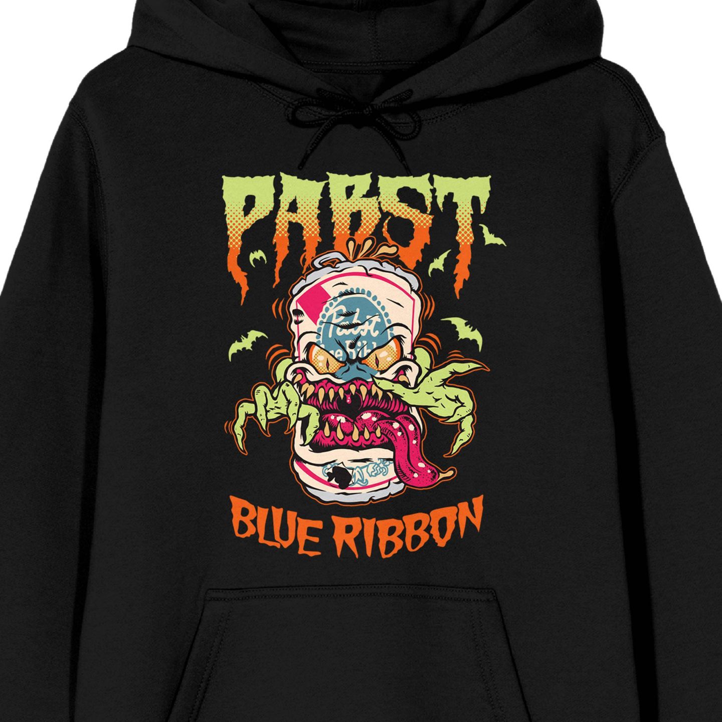 Мужское худи Pabst Blue Ribbon Halloween theme can beer monster illustration on Adult, цвет: Чёрный — фото 2