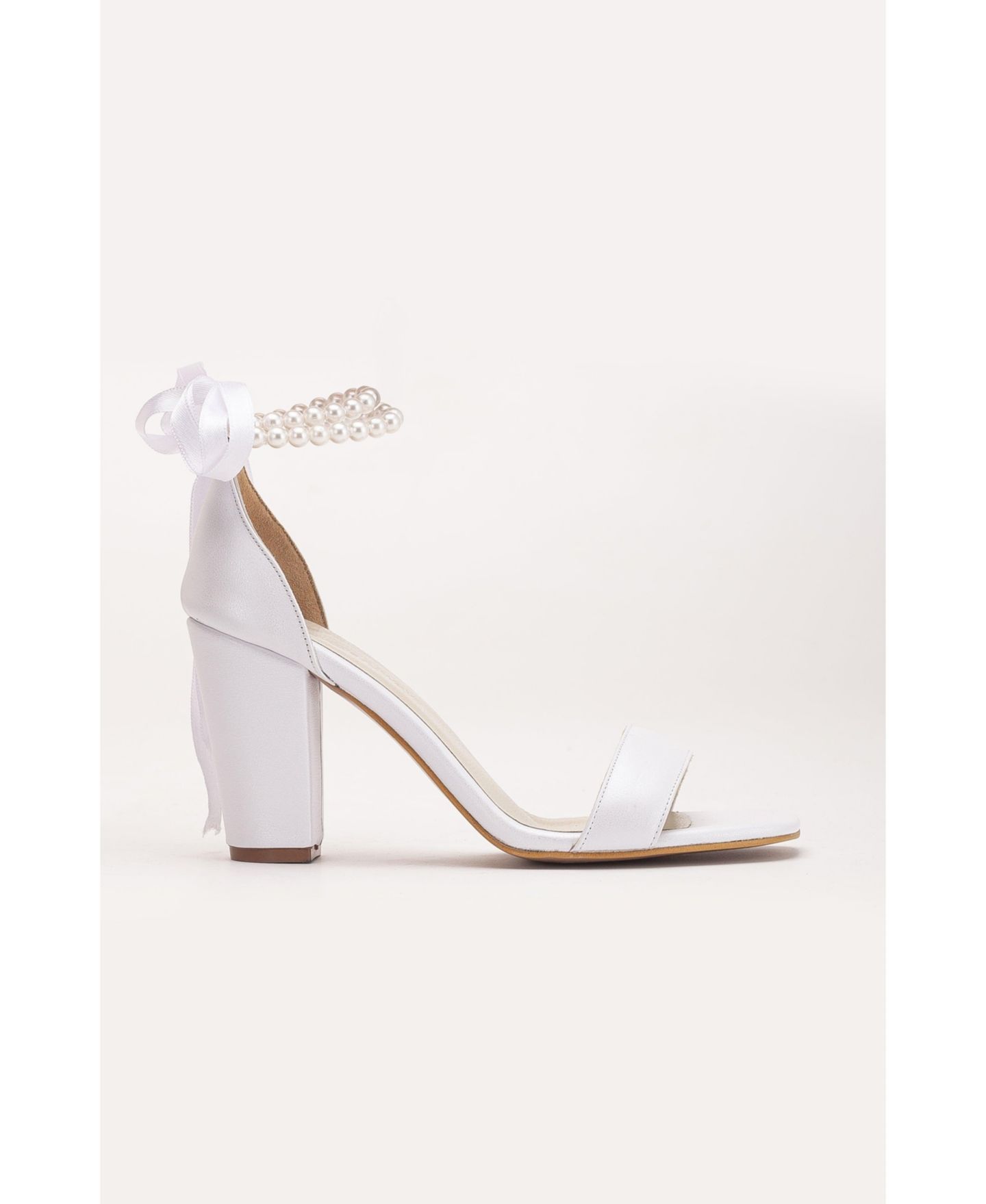 Женские сандалии Forever & Always Shoes Dina Block Heel Leather with Pearls, цвет: Слоновая кость кожаный — фото 2