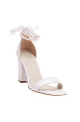 Women's Dina Block Heel Leather Sandals with Pearls