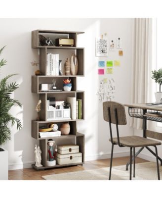 6-Tier Geometric Bookshelf with Anti-Tipping Kits