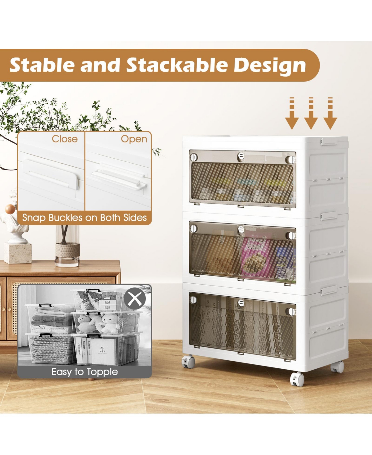 Gouun 33 Gal 3-Pack Stackable Plastic Storage Bins with Lid, 21 x 13 x 35.5 in