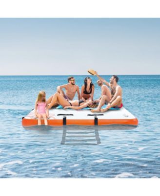 15 x 6 Ft Inflatable Floating Dock Platform with Non-Slip Surface and Ladder