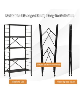 5-Tier Foldable Metal Storage Shelving Unit on Wheels