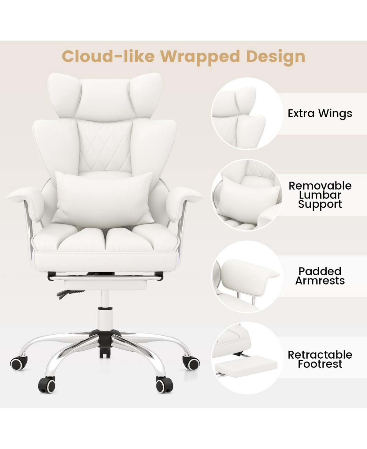 Gouun Faux Leather High-Back Executive Office Chair, 400 lbs Capacity