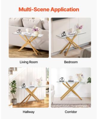 Tempered Glass Rectangle Coffee Table with Metal Cross-Leg Frame