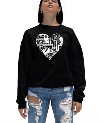 Women's Musical Instrument Heart Word Art Crewneck Sweatshirt