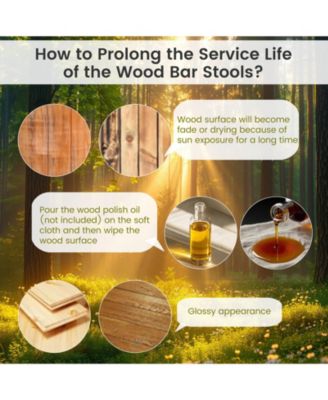 18-Inch Wood Bar Stools Set of 2 with Round Seat and Footrest