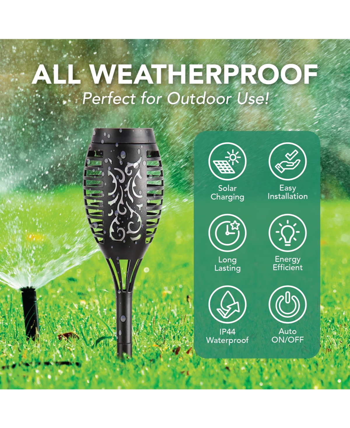 Pack Waterproof Flame Solar Torch Light