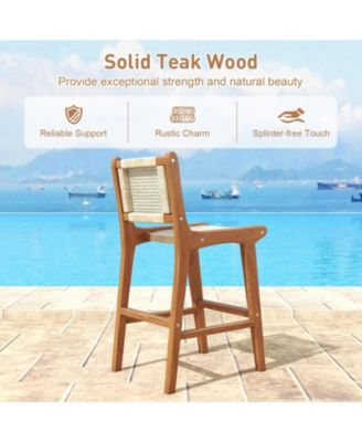 Counter Height Wicker Stool with Teak Wood Frame and Contoured Backrest