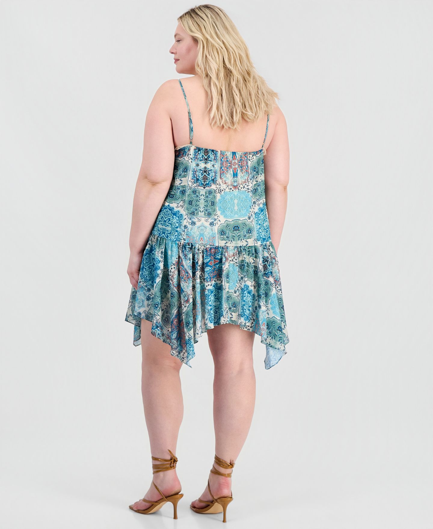Женское платье And Now This Trendy Plus Size Handkerchief-Hem Mini, цвет: Синий с принтом — фото 5
