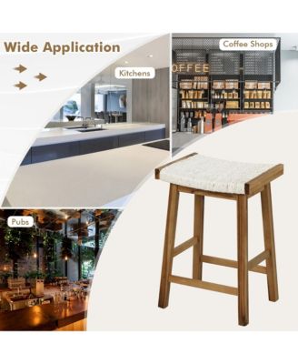 Set of 4 Saddle Bar Stools 25.5'' Counter Height Dining Stools w/ Seaweed Woven Seat