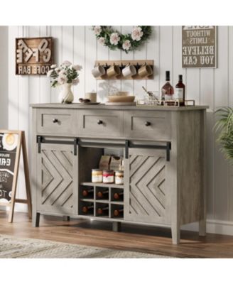 47 Inch Farmhouse Buffet Cabinet with Sliding Barn Doors Removable Wine Rack and Adjustable Shelves for Kitchen and Dining Room